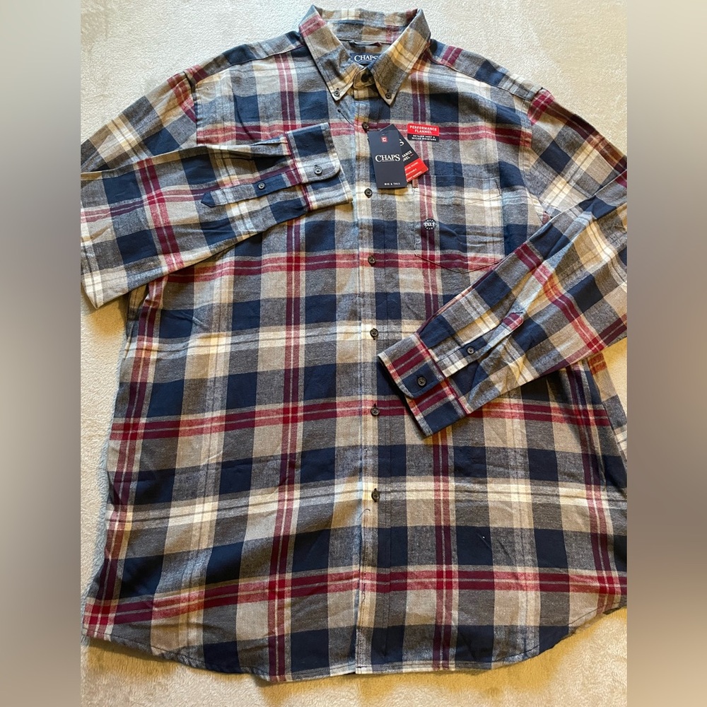 Chaps Ralph Lauren Performance Flannel Long Sleeve Button Down Mens 2XL New